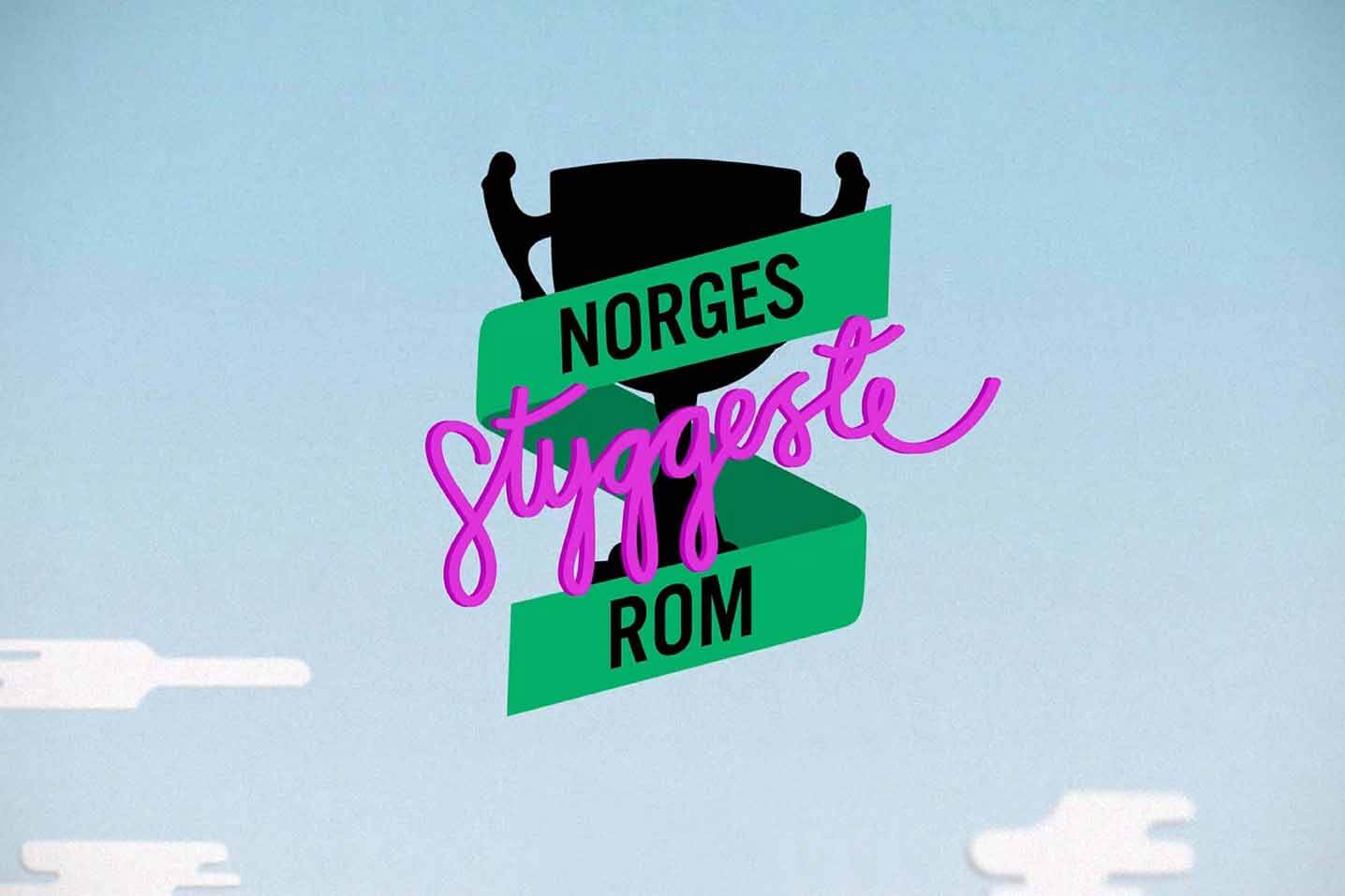 Norges styggeste rom logo på illustrasjon av himmel.