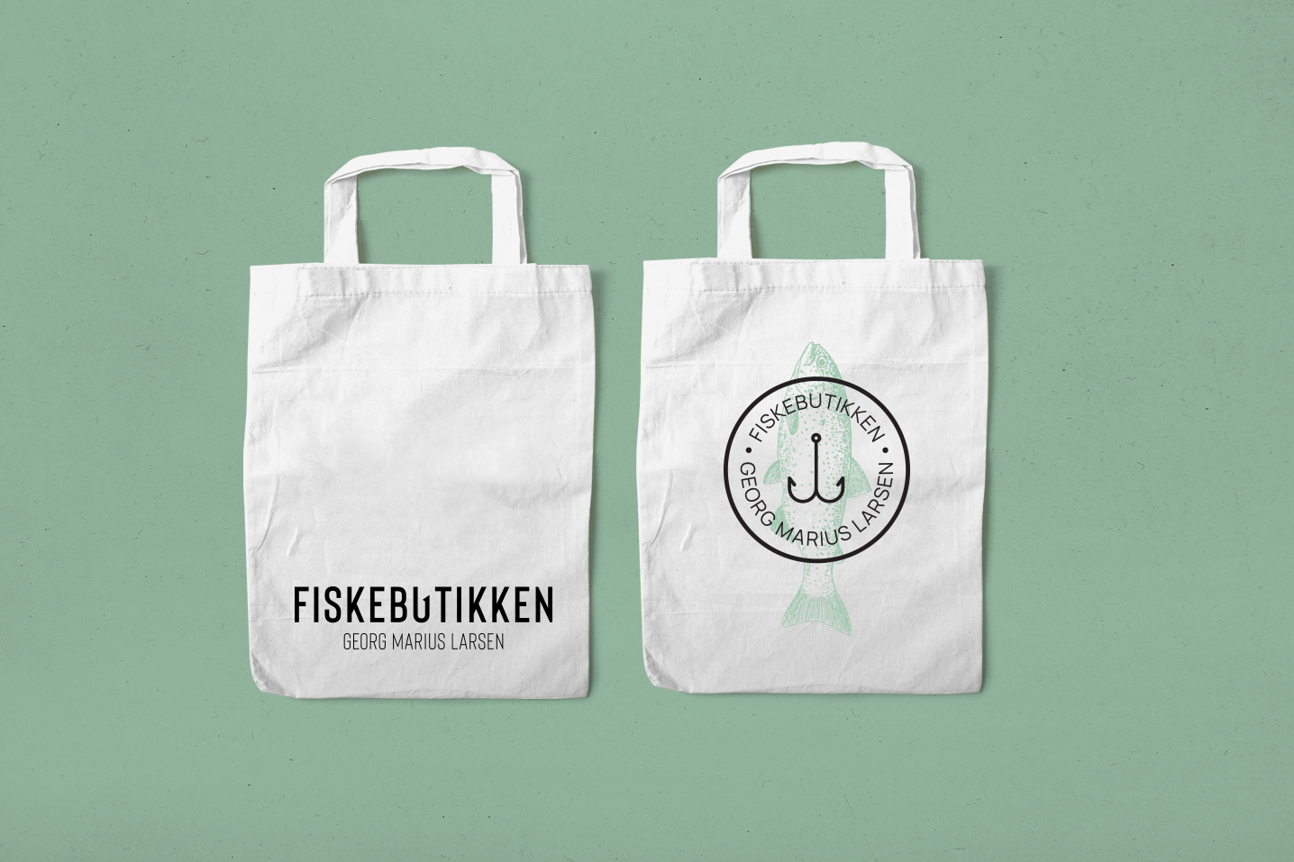 Fiskebutikken tote bag, en del av identitetsdesign.