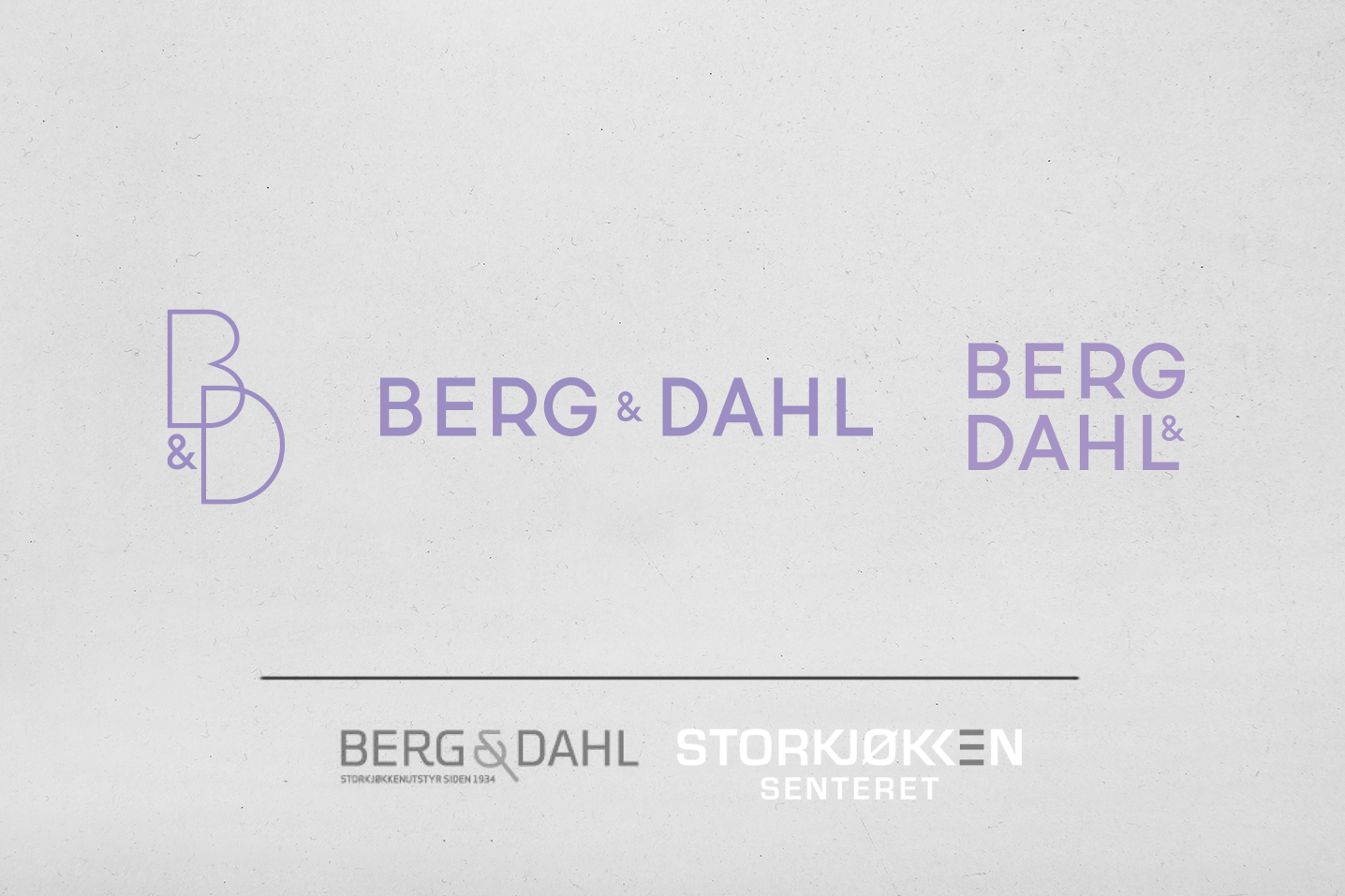 Berg og Dahls tre nye logovarianter på rad. De to utgående logoene står under linjen.